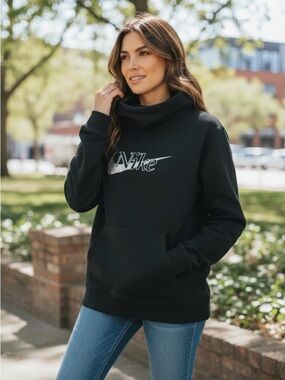 Nike Black Funnel-Neck Logo Pullover